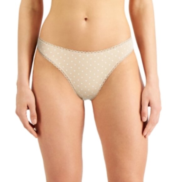 Charter Club Everyday Cotton Women's Lace-Trim Thong,  Almon - Picture 1 of 1